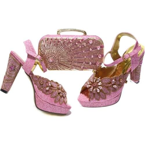 Lastest 2021 Pink Color Italian Design High Heels Party Women Shoes and Bag Set With Special Butterfli-Kont Style Decoration