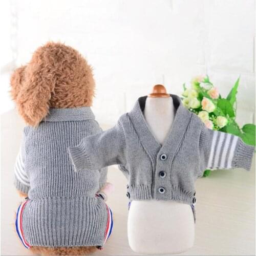 Stripe Pet Dog Cardigan Sweaters Coat With Button Autumn Winter Dogs Bat shirt Clothes British Style Cat Knitwear For Chihuahua