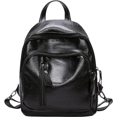 Womens Backpack PU Leather Travel Shoulder Bag Black School Bag Girl Multifunctional Small School Backpack for Women рюкзак