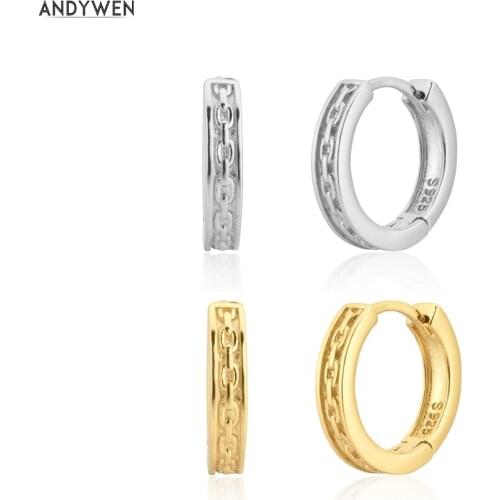 ANDYWEN 925 Sterling Silver 2 Size Hoops Chain Circle 10mm 15mm Huggies Large Women Thin Large Rock Punk Party Loops Earring
