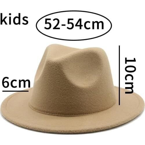 Fedora hat women kids 52cm 54cm classic wide brim hat vintage camel khaki Jazz cap child small winter women panamas new kids hat