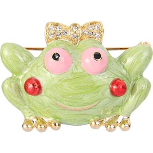 Light Green enamel Frog Brooch Pin Lucky Symbol gold metal rhinestone cute frog Animal Pin Sweater Guard brooches women jewelry