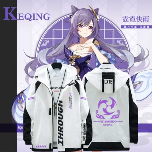 Game Genshin Impact Keqing Cosplay Hooded Sweatshirt Coat Loose Autumn New Men Women Student Harajuku Zipper Jacket Tops suits