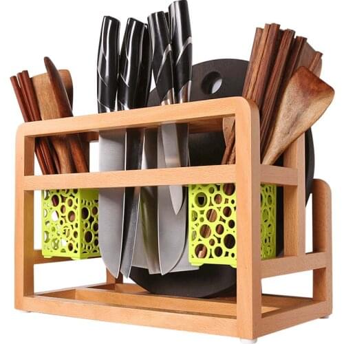 Solid wood racks multi-function kitchen household knife holder tool spoon shovel storage rack chopsticks tube cutting board rack
