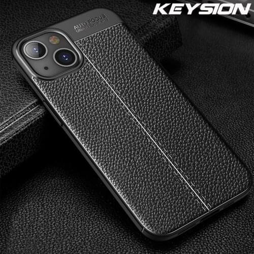 KEYSION Shockproof Case for iPhone 13 Pro Max 13 mini Leather Texture soft Silicone Phone back cover for iPhone 12 Pro Max 11