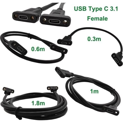 USB C Cable Female Socket Panel Mount to Female USB 3.1 Type C with Panel Mount Screw Data Video Adapter Connector Converter