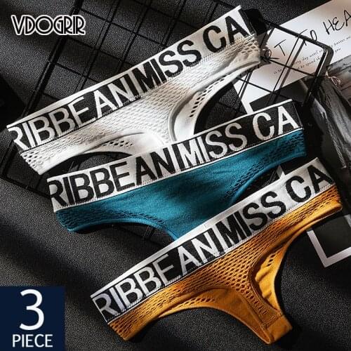 VDOGRIR 3Pcs/lot Sexy Women Hollow Out Panties Set Underwear Seamelss Thong G-String Low Rise Female Lettre String Lady Lingerie