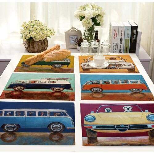 Vintage Car Printing Non-slip insulation Placemat coaster for table dinner Table Mats cotton linen Pads Home Decor 42*32cm 0063