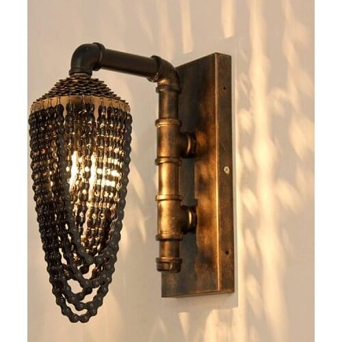 Vintage water pipe wall lamp loft wall light personalized wall sconce iron gear wall lamp with decorative bicycle chain
