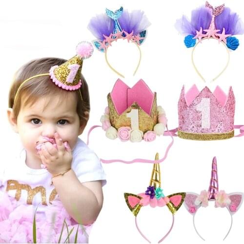 WEIGAO 1pcs 1/2/3 Birthday Party Hats Headband Crown Princess Prince Crown Headdress Baby Shower Kids Birthday Party Decoration