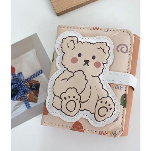 Women Cute Wallet Student Cartoon Short Wallet Card Purse PU 2021 New Fashion Coin Girl Teddy Kawaii Casual All-match Bear Pink