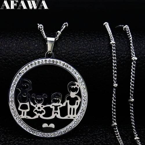 Family Boy Gril Stainless Steel Necklace for Women Silver Color Crystal Necklace Jewelry Collares Christmas Gift N9132