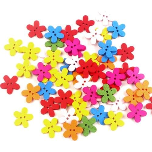 100pcs Mixed 16x16mm Wooden Flower Buttons For Clothing Needlework Scrapbooking Wood Botones Decorative Crafts Diy Accessories