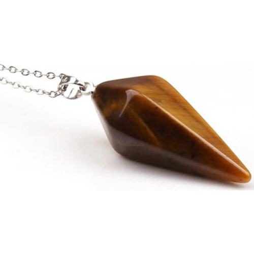 100-Unique 1 Pcs Silver Plated Natural Tiger Eye Stone Hexagonal Pyramid Pendant Necklace For Men Jewelry