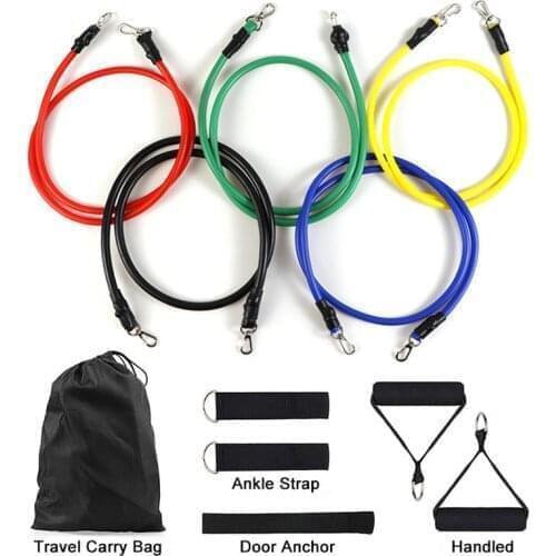 11-piece Resistance Set Yoga Training Rope Strength Training Resistance Belt Rubber Expander Elastic Bands Fitness With Bag