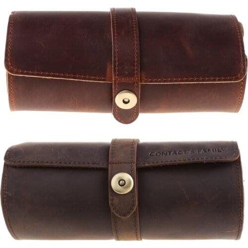 13MC 3 Slots Genuine Leather Watch Roll Travel Case Portable Vintage Horse Leather Display Watch Storage Box Watch Organizers