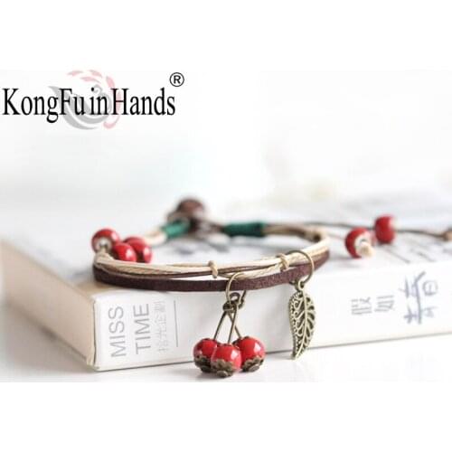 2018 New Handmade Ceramic Beaded Bracelet Originality Chinese Style Ethnic Pendant Rope Chain Bracelets simple jewelry For Women