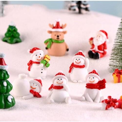 5PCS Santa Claus Snowman Christmas Figurine Model Garden Fairy Decor Glass DIY Accessories Home Decoration Miniature Craft