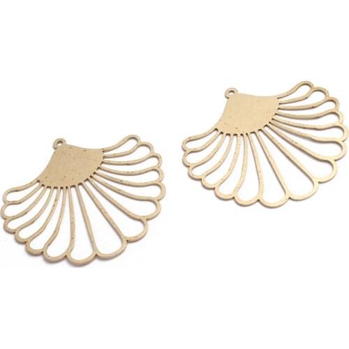 6pcs Raw Brass Large Hollow Fan Shaped Leaf Charm Pendant For DIY Hanging Earrings Jewelry Making Supplies