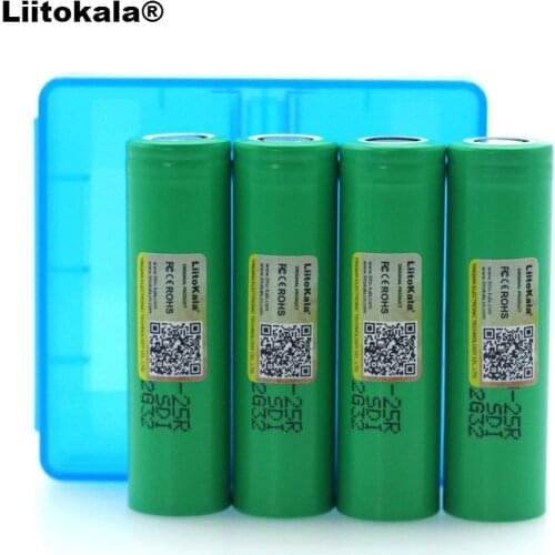 4PCS Liitokala New 18650 2500mAh battery INR1865025R 3.6V discharge 20A Rechargeable batteries + Storage box