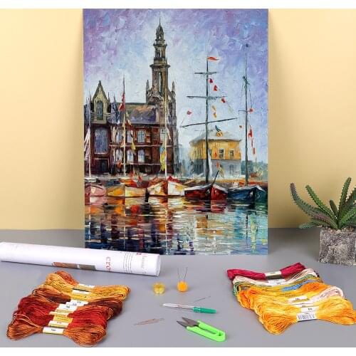 Antwerp - Belgium Printed Fabric 11CT Cross-Stitch Full Kit Embroidery DMC Threads Handmade Hobby Sewing Needlework Decor