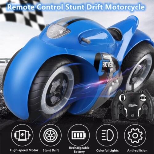 1:8 Big Size Remote Control Stunt Driving Motorcycle 90-Degree Rotation Rear Wheel Colorful Light Anti-collision Electric RC Toy