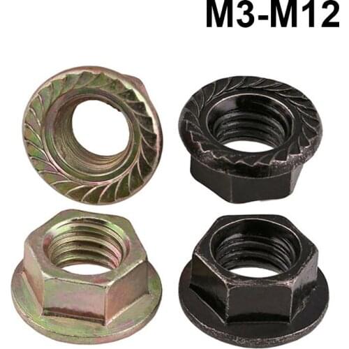 Black Zinc/Color Zinc Flange Hex Nut Anti-loose Locking Nuts M3 M4 M5 M6 M8 M10 M12
