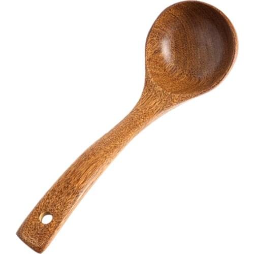 Korean Style Wood Soup Ladle Long Handle Hot Pot Spoon Round Spoons Kitchen Cooking Utensil Kitchen Tool