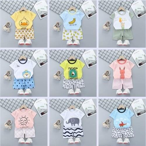 Childrens Short Sleeve Suit Boys Cartoon Top Girls Casual Childrens T-shirt + shorts 2-piece Set