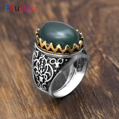 Double Color big Oval green stone rings Classic royal ornament jewelry High quality stone rings