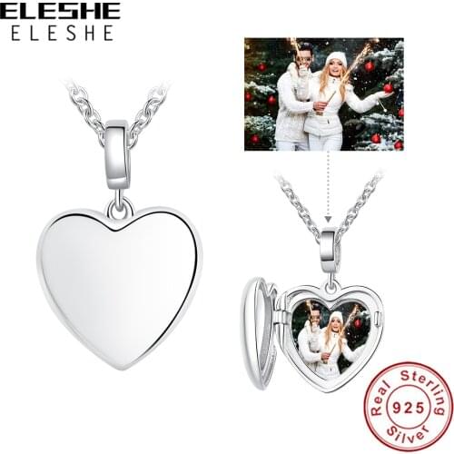 ELESHE Personalized Custom Photo Necklace 925 Sterling Silver Heart Pendant Necklaces Chain Wedding Jewelry Valentines Day Gift