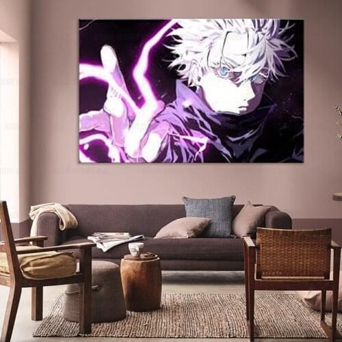 Blue Eyes Boy Jujutsu Kaisen White Hair Satoru Gojo School Uniform Jujutsu Kaisen Posters canvas hd print Wall Art Painting