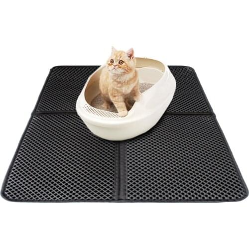 Pet Cat Litter Mat EVA Double-Layer Cat Litter Trapper Mats With Waterproof Bottom Layer Non-Slip Pet Litter Black Cat Bed Mat