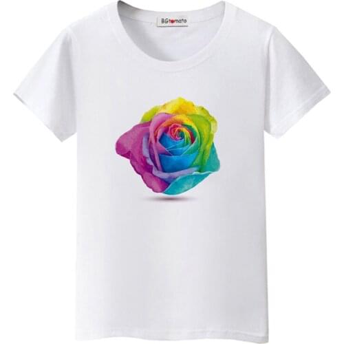 BGtomato colorful rose tshirt Creative design beautiful flower printing t-shirt women hot sale new design causal tops cool tees