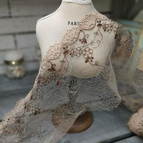 2Meters Embroidered Lace Fabric Mesh Dolls Dress Curtain Decoration Golden Edge Trim Tulle Sewing Fabric DIY Craft 19cm Width