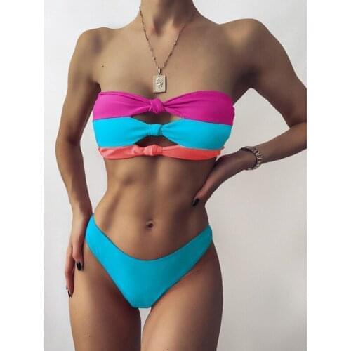 Swimsuit Women Sexy 2 Piece Bikini Set Strapless Twist Patchwork Color Blocking Cut out Lady Fashion Beach Party Outfits