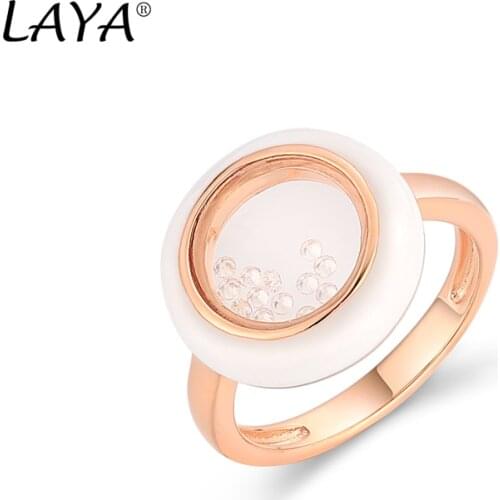 LAYA 925 Sterling Silver Fashion Personality High Quality Zirconium Rose Gold White Enamel Ring For Women Party Luxury Jewelry
