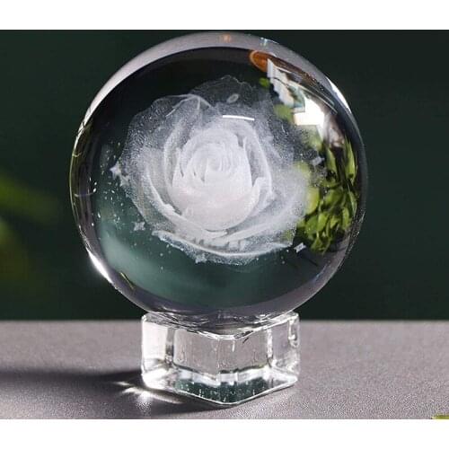 Laser Engraving Rose 3d Crystal Ball Meditation Glass Sphere Office Home Decor Accessories Valentines Christmas Gift For Family