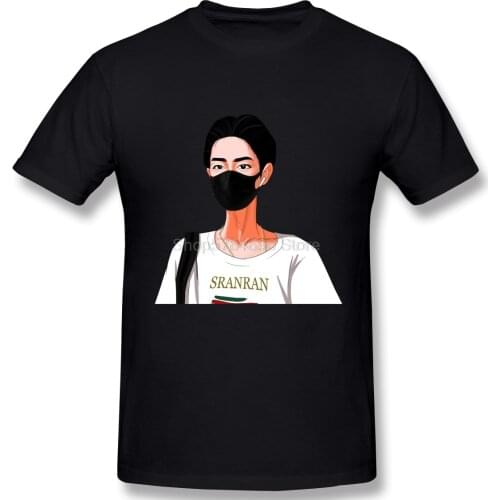 Xiao Zhan Cartoon Pattern Summer New Mens T-shirt 100% Cotton Short Sleeve