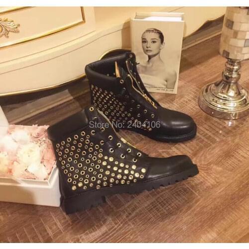 2016 LTTL Autumn women lace-up ankle boots polka dot hollow out women shoes non-slip square heels gold zip zapatos mujer