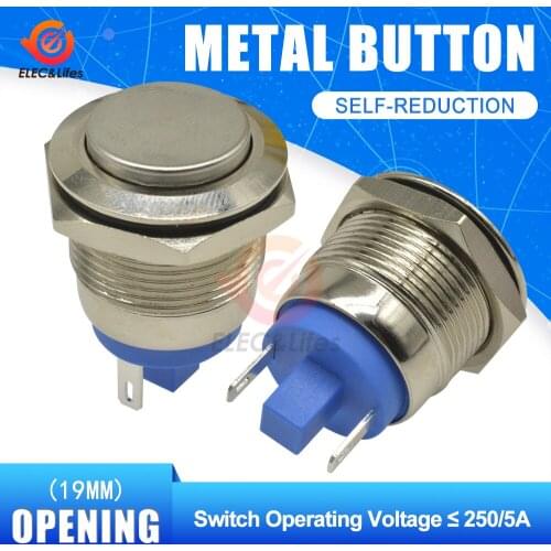 AC 250V 5A 19mm Metal Push Button Switch Momentary Reset Self-reset switch Brass Nickel Plated for Car starter Engine Power