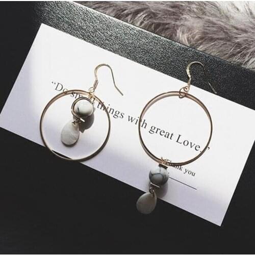 Hot Fashion Womens Earrings Geometric Round Marbled White Stone Stud Earrings Long Asymmetry Earring Charm Jewelry Bijoux