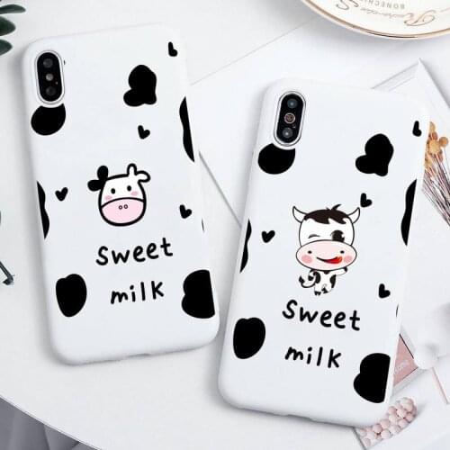 Cow Milk Black White Phone Case for iPhone 12 mini 11 Pro Max X XR XS 8 7 6s Plus Candy white Silicone Cases