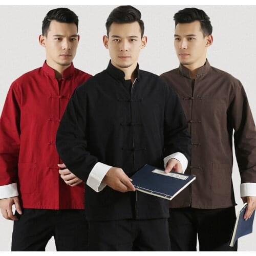 Autumn New 100%Cotton Chinese Traditional Men Long Sleeve Kung Fu Jacket Coat Brand Designer Tai Chi Uniform Clothing M-4XL