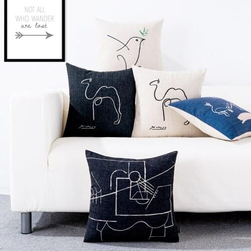 Nordic Home Decorative Picasso Abstract Hand Painted pattern 9614 Pillow Case Sofa Chair Waist Pillow cover Linen Cushion Cover