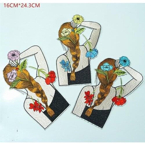 New Arrival Flowers Girl Women Patch Embroidered Applique Fashion Clothing Decoration Sew Patch Accessories Motif Patches
