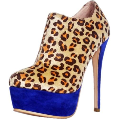 Platform Heels Women Ankle Boots Soft Leather Thin high Heel Platform Boots Winter Autumn leopard printed Boots