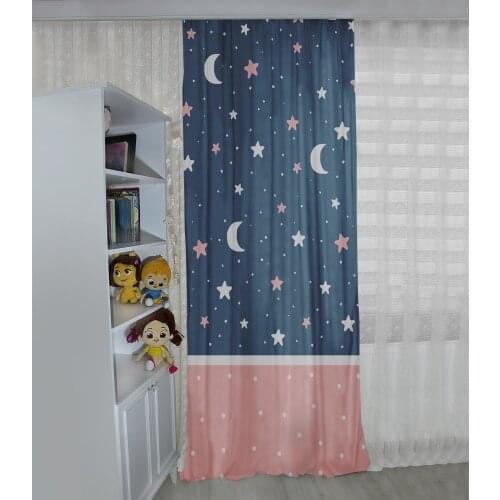 Pembe çocuk odası perdesi ay,yıldız renkli perde