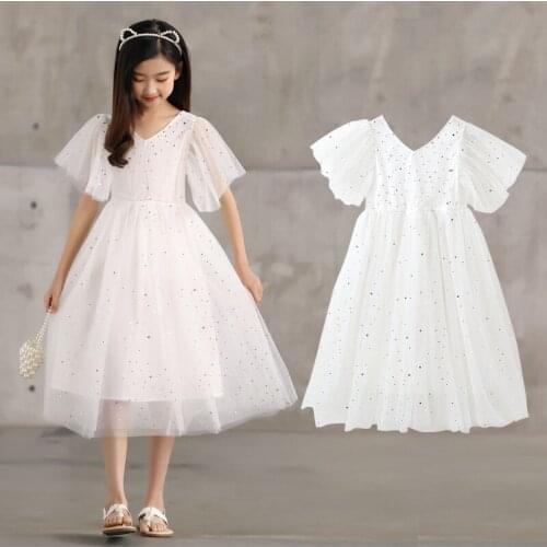 Girls sequin dress summer new big boy host dress children princess dress fluffy gauze skirt