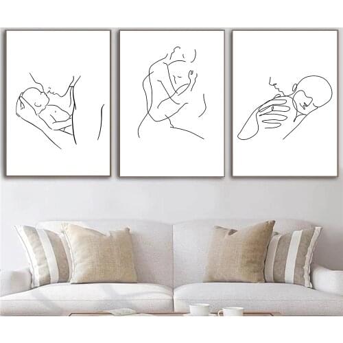 Family Love Poster Mother Mom Baby Line Drawing Art Canvas Painting Minimalist Print Nursery Wall Art Pictures Living Room Decor